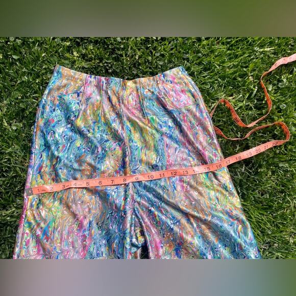 70s Vintage Wide Leg Nylon Pants in Rainbow Oil Slick Fabric - Picture 7 of 8